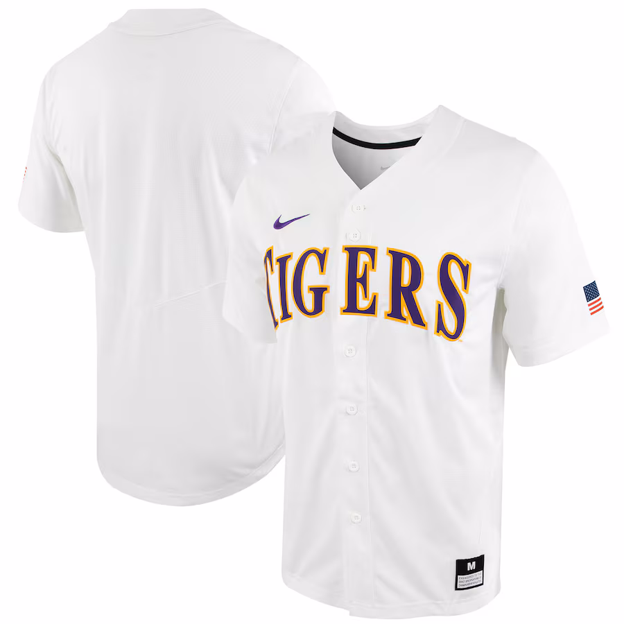 LSU Tigers Nike Replica Full-Button Baseball Jersey - White - Puhuasuan