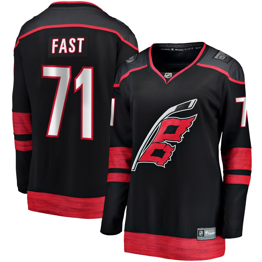 Women's Carolina Hurricanes Jesper Fast Fanatics Branded Black Home Breakaway Player Jersey - Puhuasuan