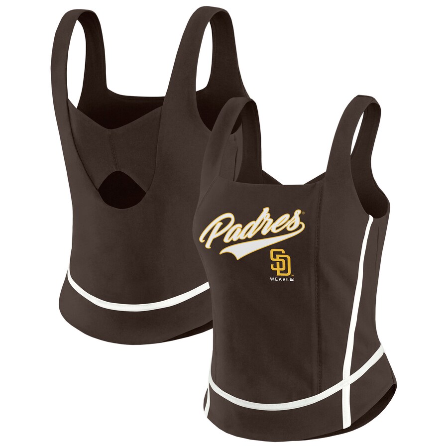 Women's San Diego Padres WEAR by Erin Andrews Brown Square Neck Tank Top - Puhuasuan