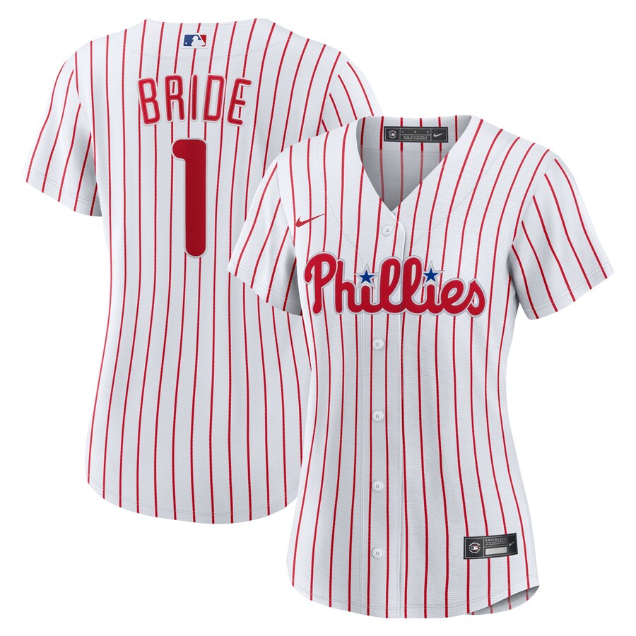 Women's Philadelphia Phillies Nike White #1 Bride Home Replica Jersey - Puhuasuan