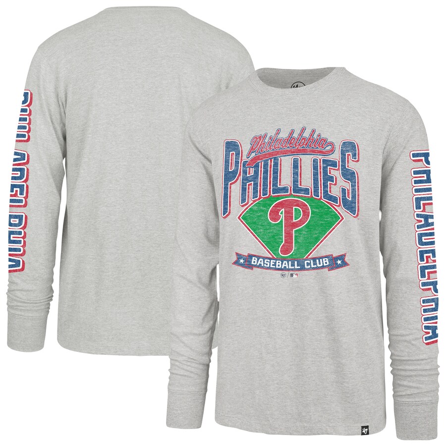 Men's Philadelphia Phillies '47 Gray Fair Ball Franklin Long Sleeve T-Shirt - Puhuasuan