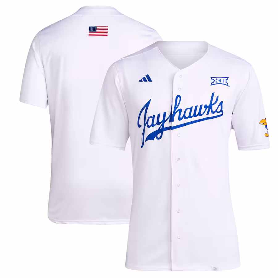Kansas Jayhawks adidas Team Baseball Jersey - White - Puhuasuan