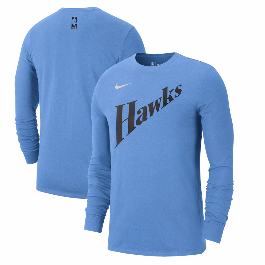 Men's Atlanta Hawks Nike Light Blue 2024/25 City Edition Essential Logo Long Sleeve T-Shirt - Puhuasuan