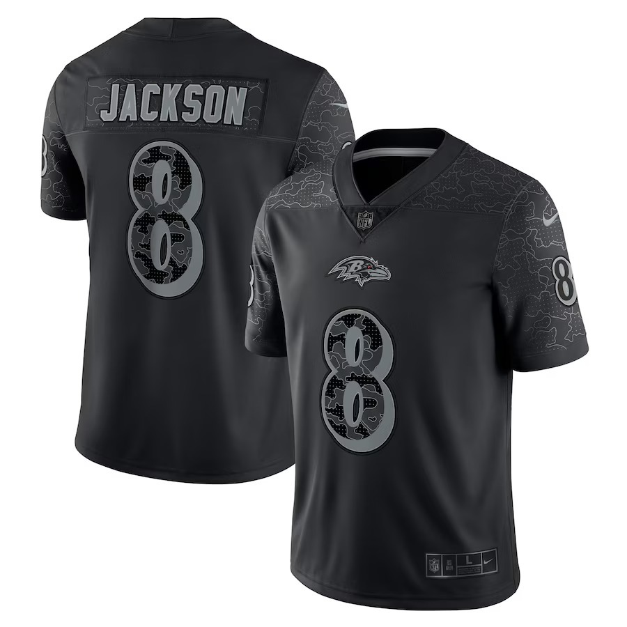 Men's Baltimore Ravens Lamar Jackson Nike Black RFLCTV Limited Jersey - Puhuasuan