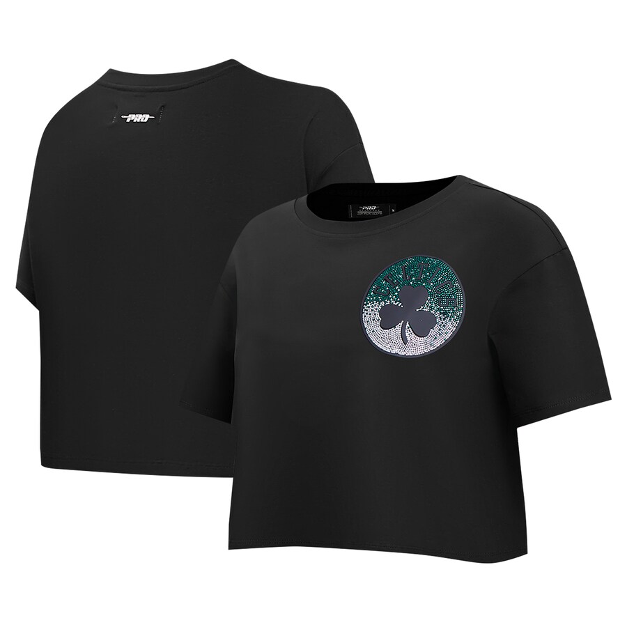 Women's Boston Celtics Pro Standard Black Jewels Boxy Cropped T-Shirt - Puhuasuan