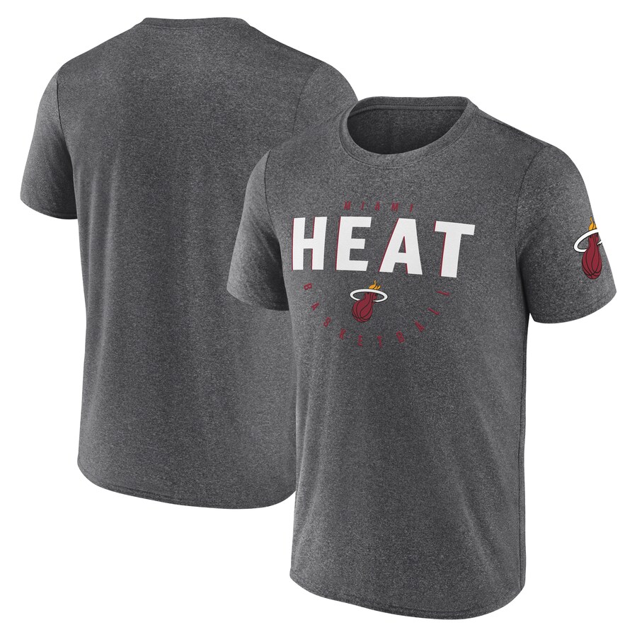 Men's Miami Heat Heather Charcoal Block Practice Performance T-Shirt - Puhuasuan