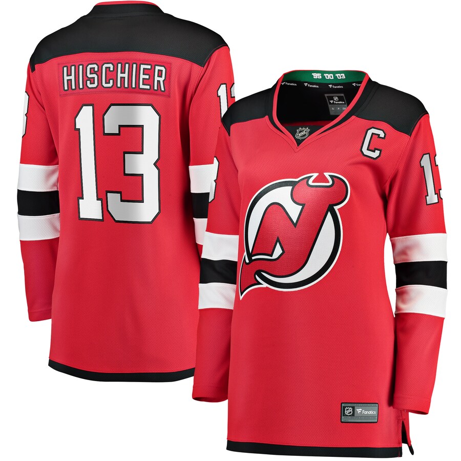 Women's New Jersey Devils Nico Hischier Fanatics Branded Red Captain Patch Home Breakaway Jersey - Puhuasuan