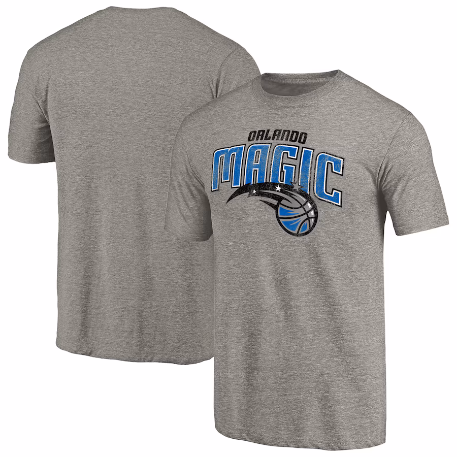 Men's Orlando Magic Heather Gray Distressed Team Logo Tri-Blend T-Shirt - Puhuasuan