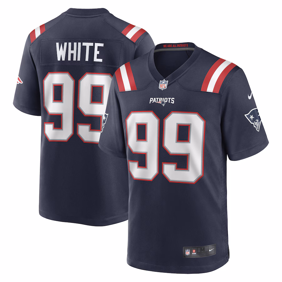 Men's New England Patriots Keion White Nike Navy 2023 NFL Draft Pick Game Jersey - Puhuasuan