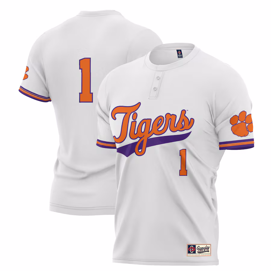 Unisex GameDay Greats #1 White Clemson Tigers Lightweight Softball Jersey - Puhuasuan