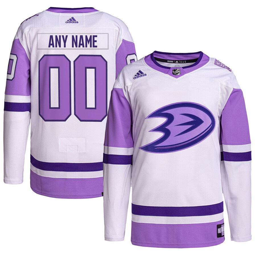 Men's Anaheim Ducks adidas White/Purple Hockey Fights Cancer Primegreen Authentic Custom Jersey - Puhuasuan