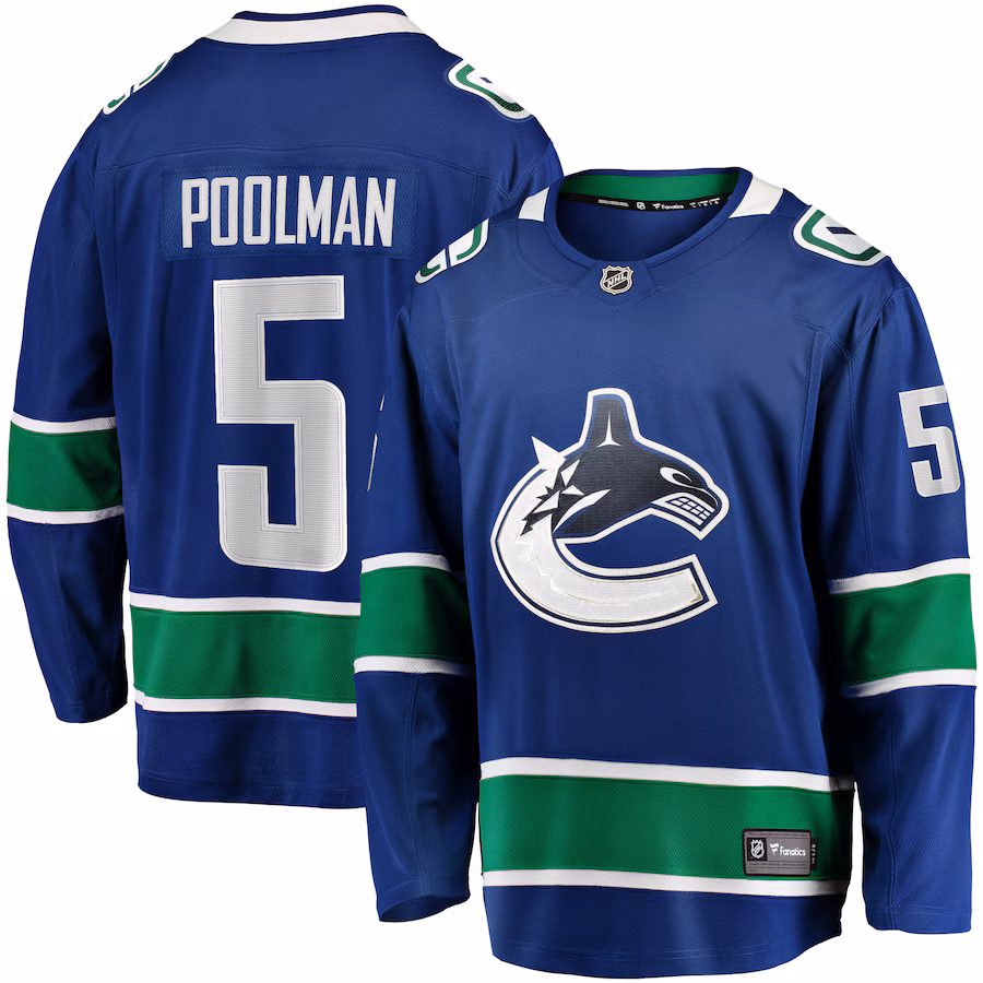 Men's Vancouver Canucks Tucker Poolman Fanatics Blue Home Premier Breakaway Player Jersey - Puhuasuan