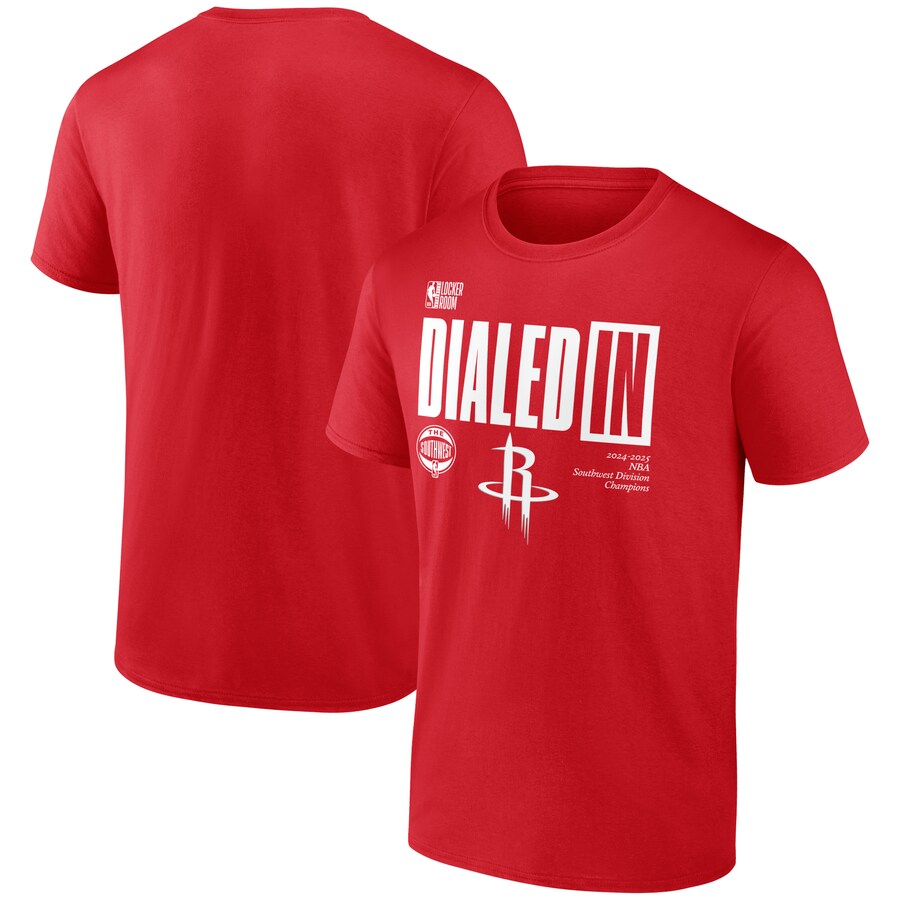 Men's Houston Rockets  Fanatics Athletic Red 2025 Southwest Division Champions Locker Room T-Shirt - Puhuasuan