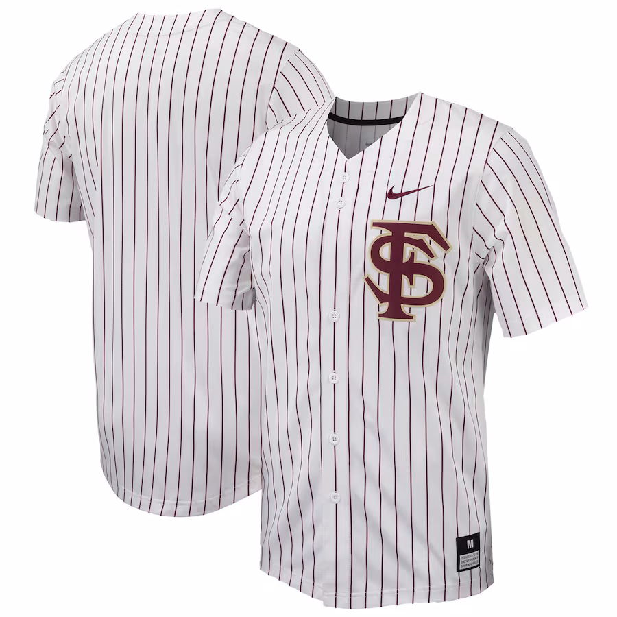 Florida State Seminoles Nike Pinstripe Replica Full-Button Baseball Jersey - White/Garnet - Puhuasuan