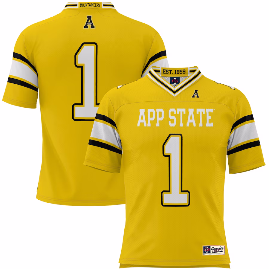 #1 Appalachian State Mountaineers GameDay Greats Youth Endzone Football Jersey - Gold - Puhuasuan