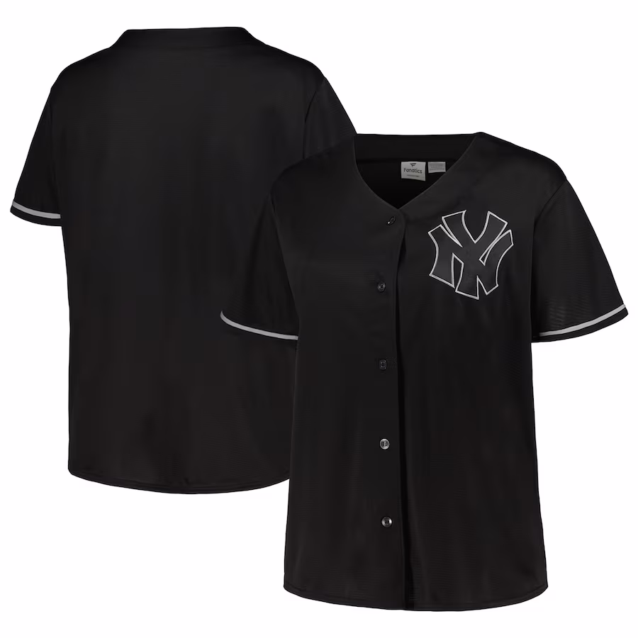 Women's New York Yankees Black/Navy Plus Size Pop Fashion Button-Up Jersey - Puhuasuan