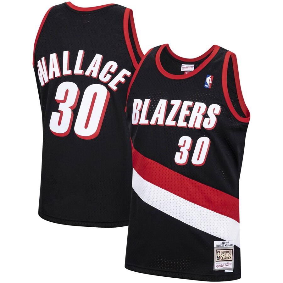 Men's Portland Trail Blazers Rasheed Wallace Mitchell & Ness Black 1999/00 Hardwood Classics Swingman Jersey - Puhuasuan