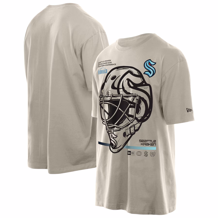 Men's Seattle Kraken New Era Tan Goalie Mask T-Shirt - Puhuasuan