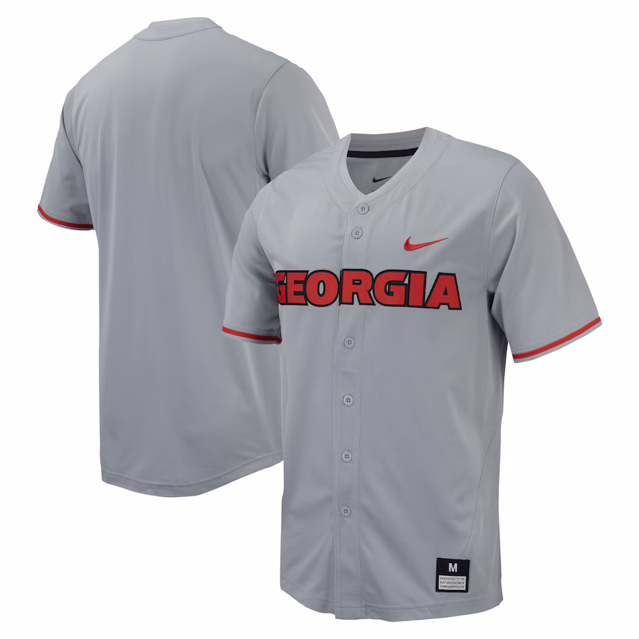 Men's Nike Gray Georgia Bulldogs Replica Full-Button Baseball Jersey - Puhuasuan