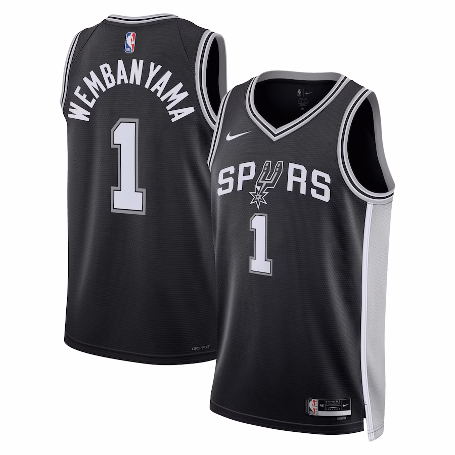 Unisex San Antonio Spurs Victor Wembanyama Nike Black 2023 NBA Draft First Round Pick Swingman Jersey - Icon Edition - Puhuasuan