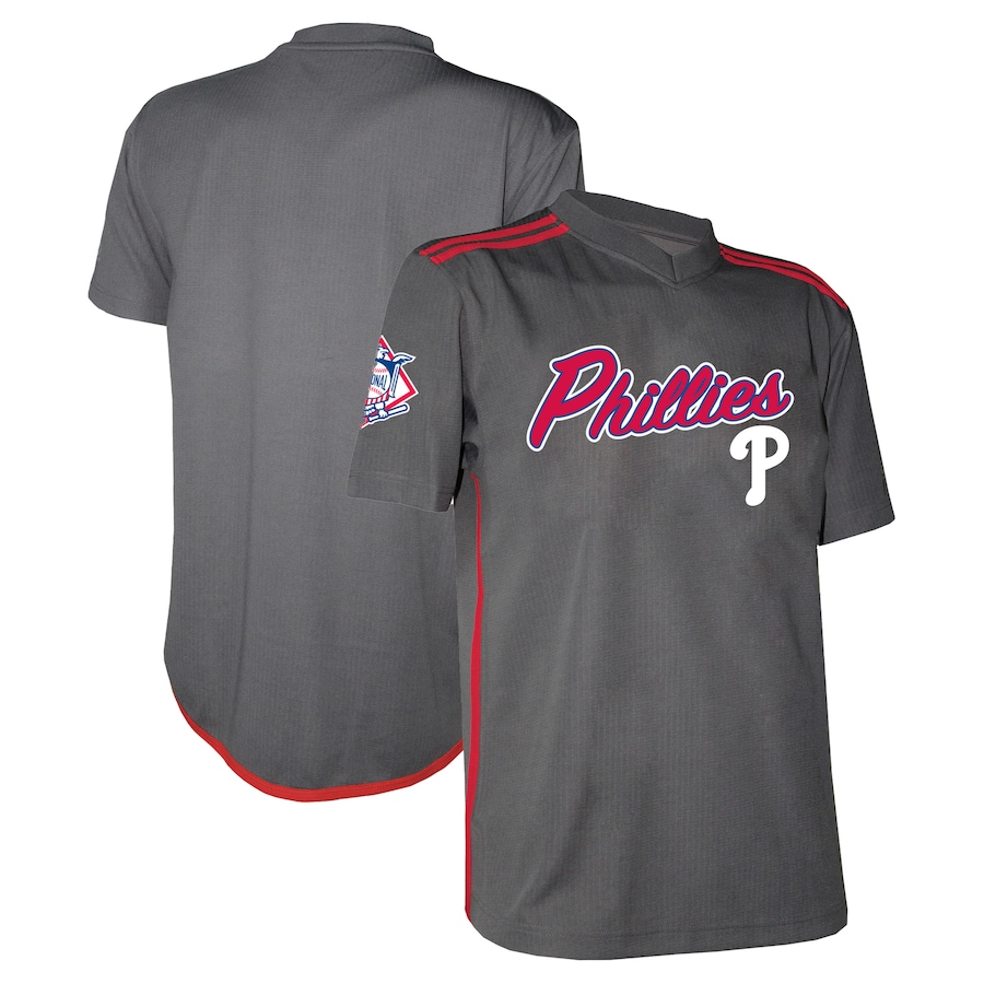 Men's  Philadelphia Phillies Stitches Charcoal Team V-Neck Jersey - Puhuasuan