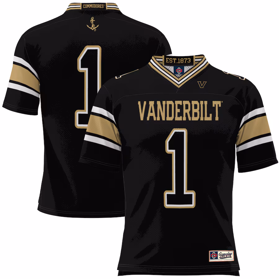 Men's GameDay Greats #1 Black Vanderbilt Commodores Football Jersey - Puhuasuan