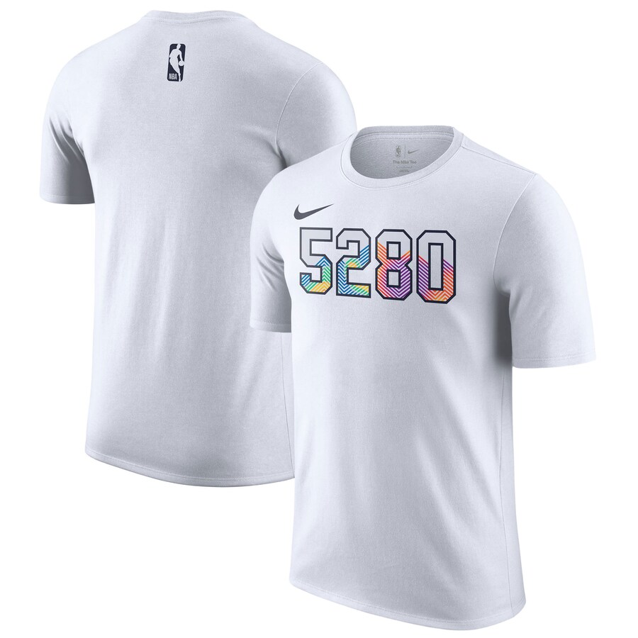 Men's Denver Nuggets Nike White 2024/25 City Edition Essential Logo T-Shirt - Puhuasuan