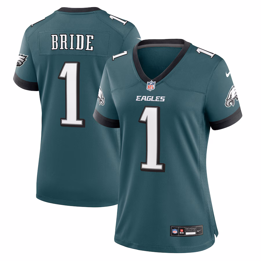 Women's Philadelphia Eagles Number 1 Bride Nike Midnight Green Game Jersey - Puhuasuan