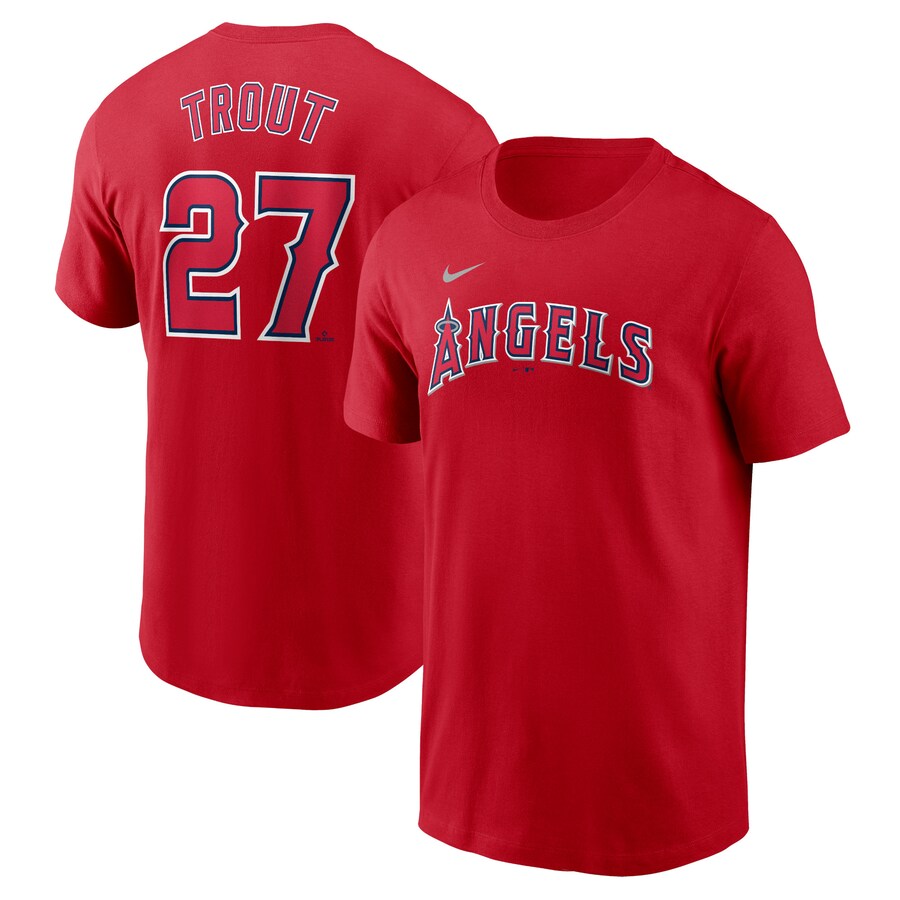 Men's Los Angeles Angels Mike Trout Nike Red Fuse Name & Number T-Shirt - Puhuasuan