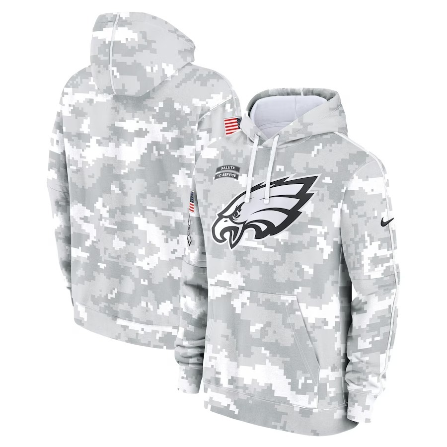Men's Philadelphia Eagles Nike Arctic Camo 2024 Salute to Service Club Fleece Pullover Hoodie - Puhuasuan