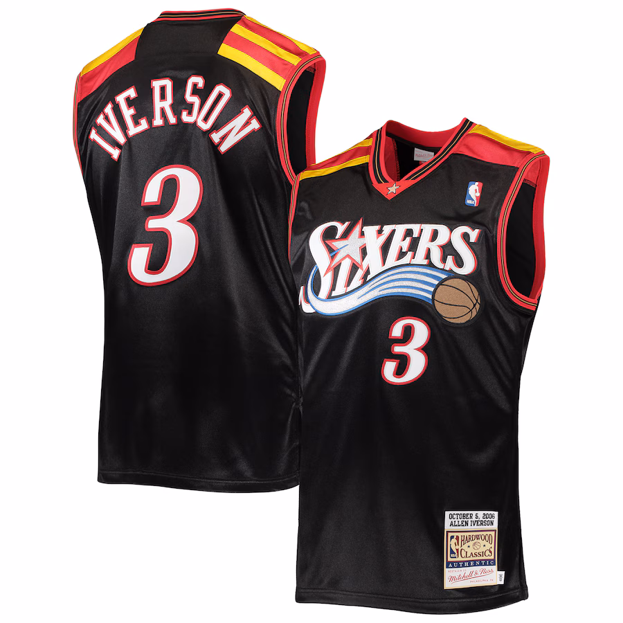 Men's Philadelphia 76ers Allen Iverson Mitchell & Ness Black 2006 Hardwood Classics Authentic Jersey - Puhuasuan
