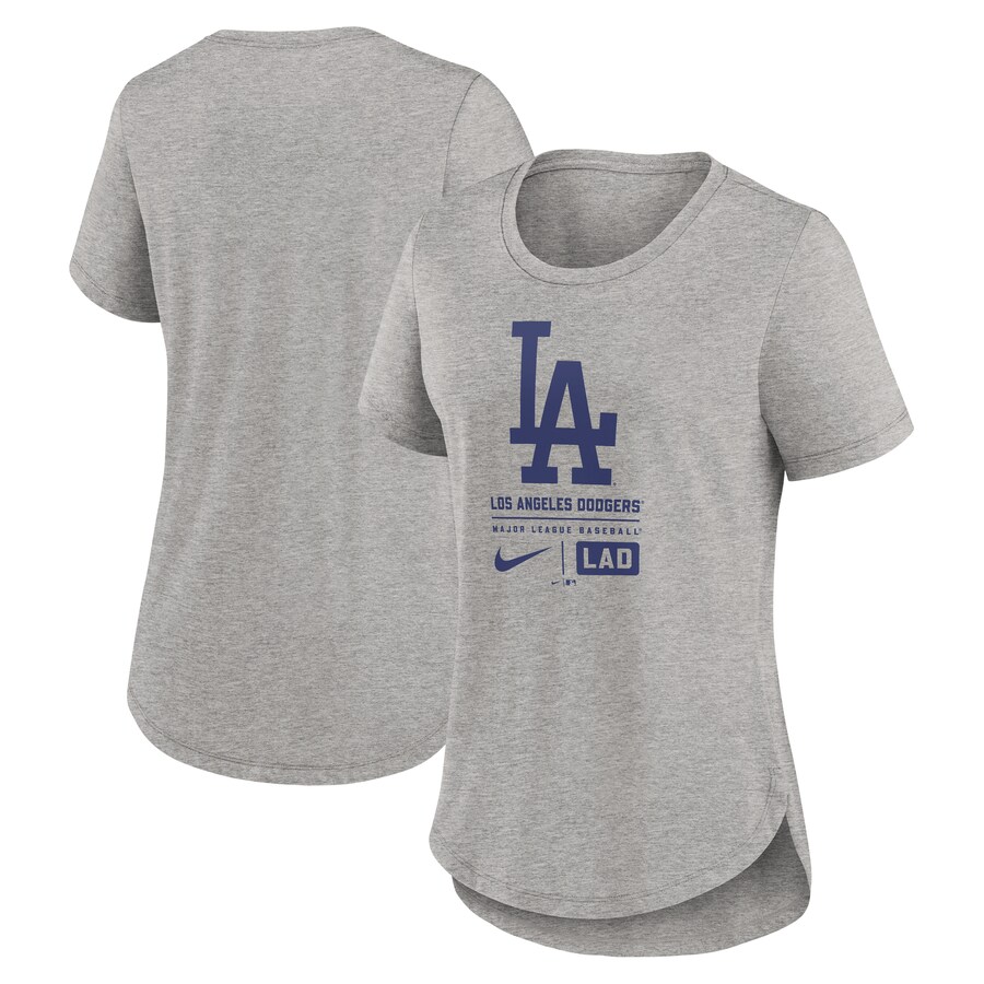 Women's Los Angeles Dodgers Nike Heather Gray Large Logo Stack Tri-Blend T-Shirt - Puhuasuan