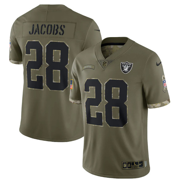 Men's Las Vegas Raiders #28 Josh Jacobs 2022 Olive Salute To Service Limited Stitched Jersey - Puhuasuan