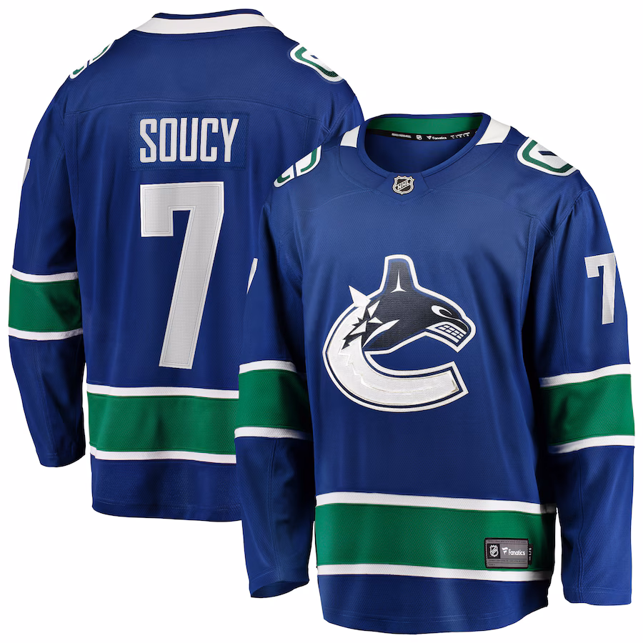 Men's Vancouver Canucks Carson Soucy Fanatics Blue Home Premier Breakaway Player Jersey - Puhuasuan