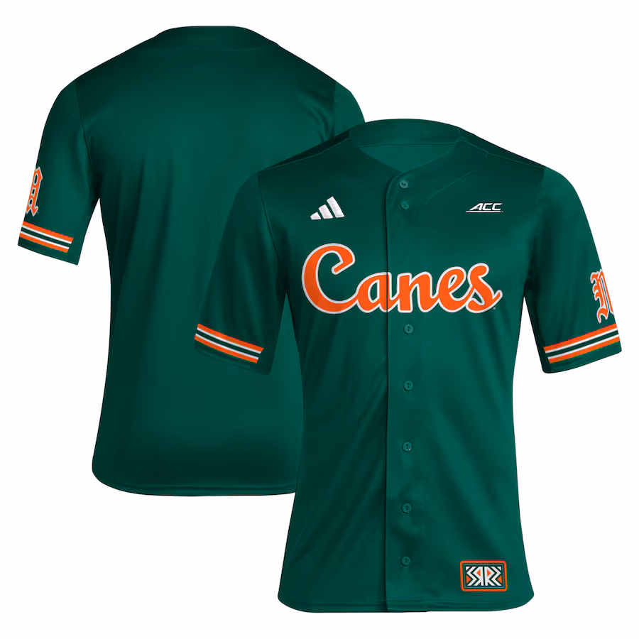 Men's adidas Green Miami Hurricanes Reverse Retro Replica Baseball Jersey - Puhuasuan