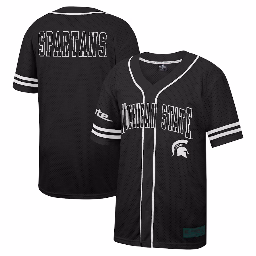 Men's Colosseum Black Michigan State Spartans Free Spirited Mesh Button-Up Baseball Jersey - Puhuasuan