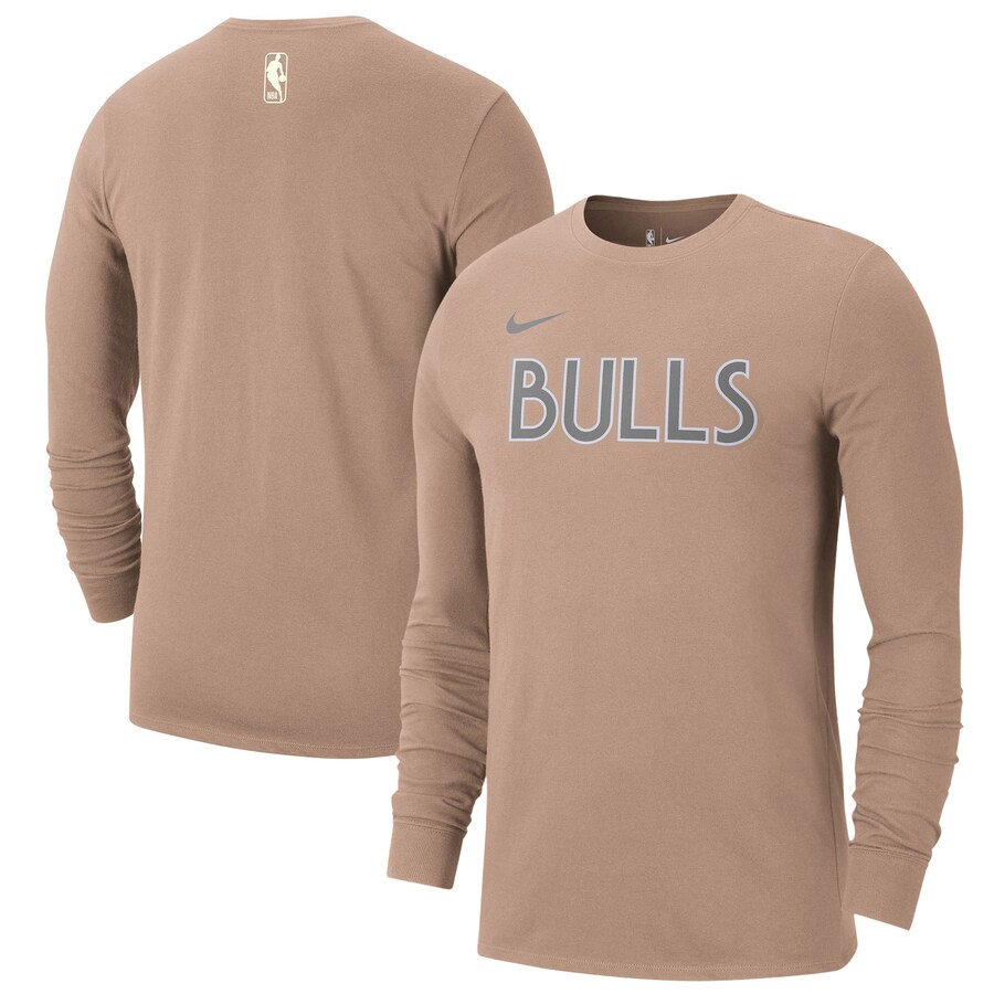 Men's Chicago Bulls Nike Tan 2024/25 City Edition Essential Logo Long Sleeve T-Shirt - Puhuasuan