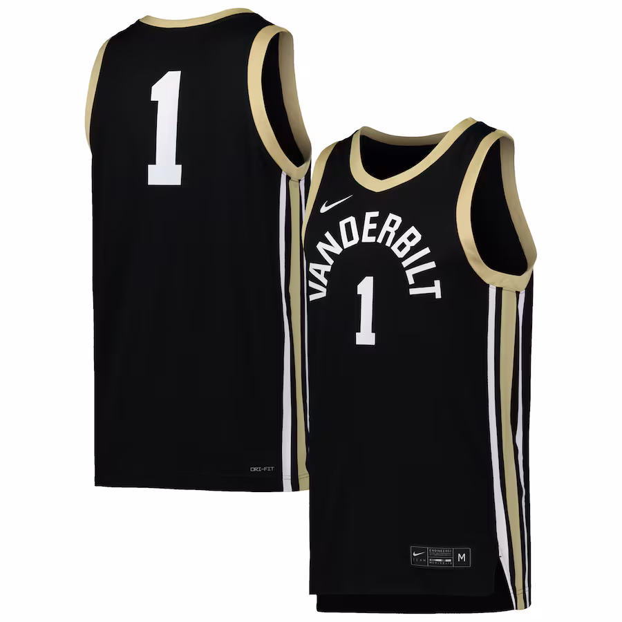 Men's Nike #1 Black Vanderbilt Commodores Replica Basketball Jersey - Puhuasuan