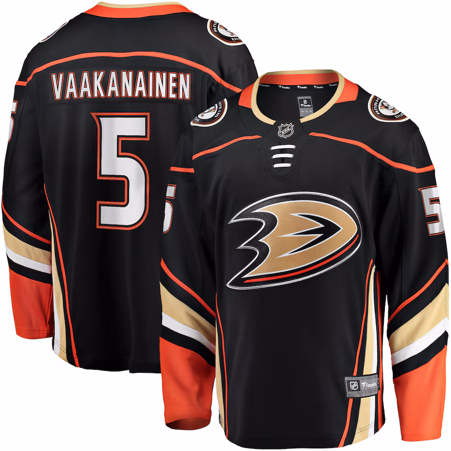 Men's Anaheim Ducks Urho Vaakanainen Fanatics Black Home Premier Breakaway Player Jersey - Puhuasuan