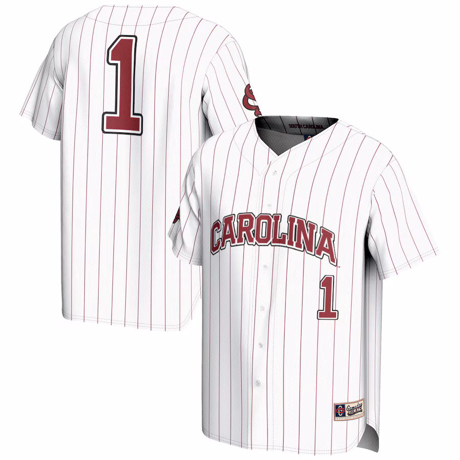 Men's GameDay Greats #1 White South Carolina Gamecocks Lightweight Baseball Fashion Jersey - Puhuasuan