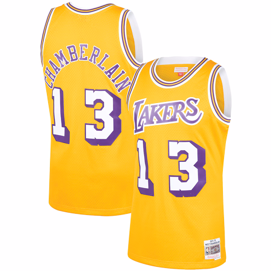 Men's Los Angeles Lakers Wilt Chamberlain Mitchell & Ness Gold 1971/72 Hardwood Classics Swingman Jersey - Puhuasuan