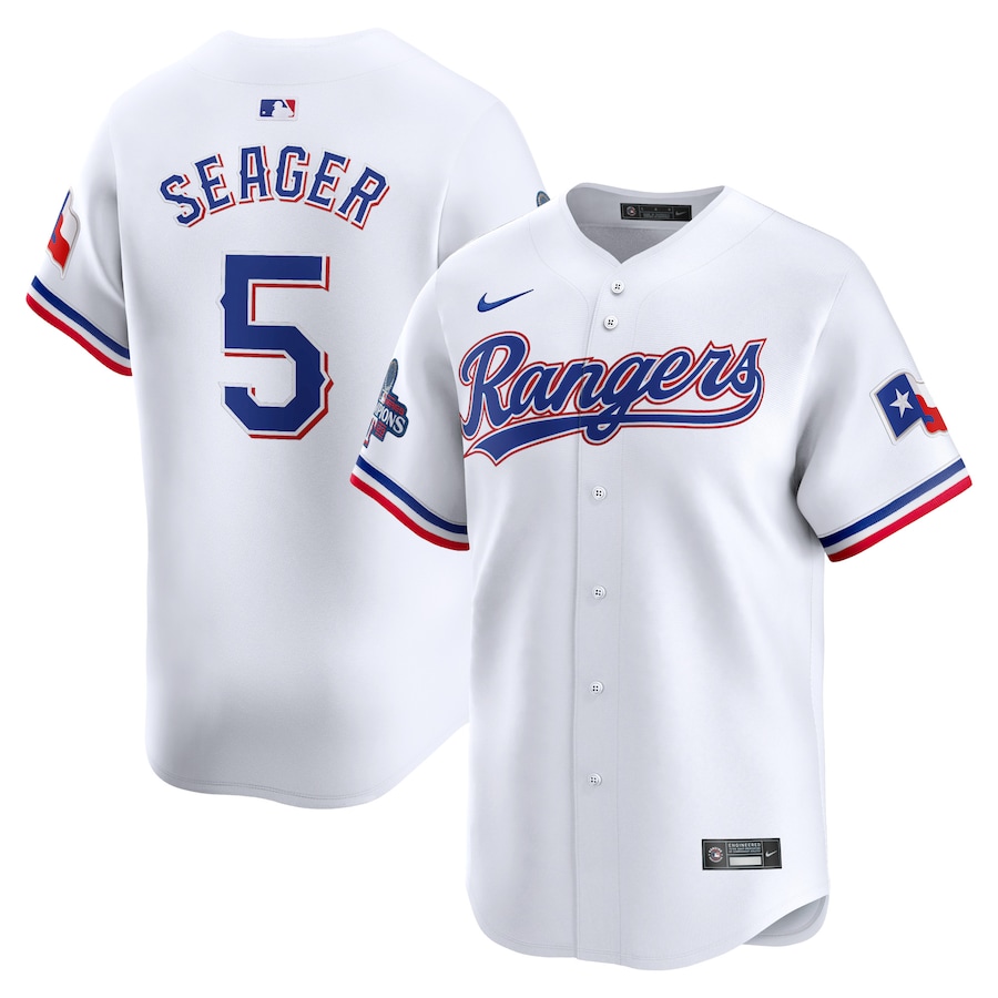 Men's Texas Rangers Corey Seager Nike White Home 2023 World Series Champions Limited Jersey - Puhuasuan