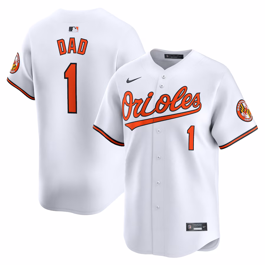 Men's Baltimore Orioles Nike White #1 Dad Home Limited Jersey - Puhuasuan