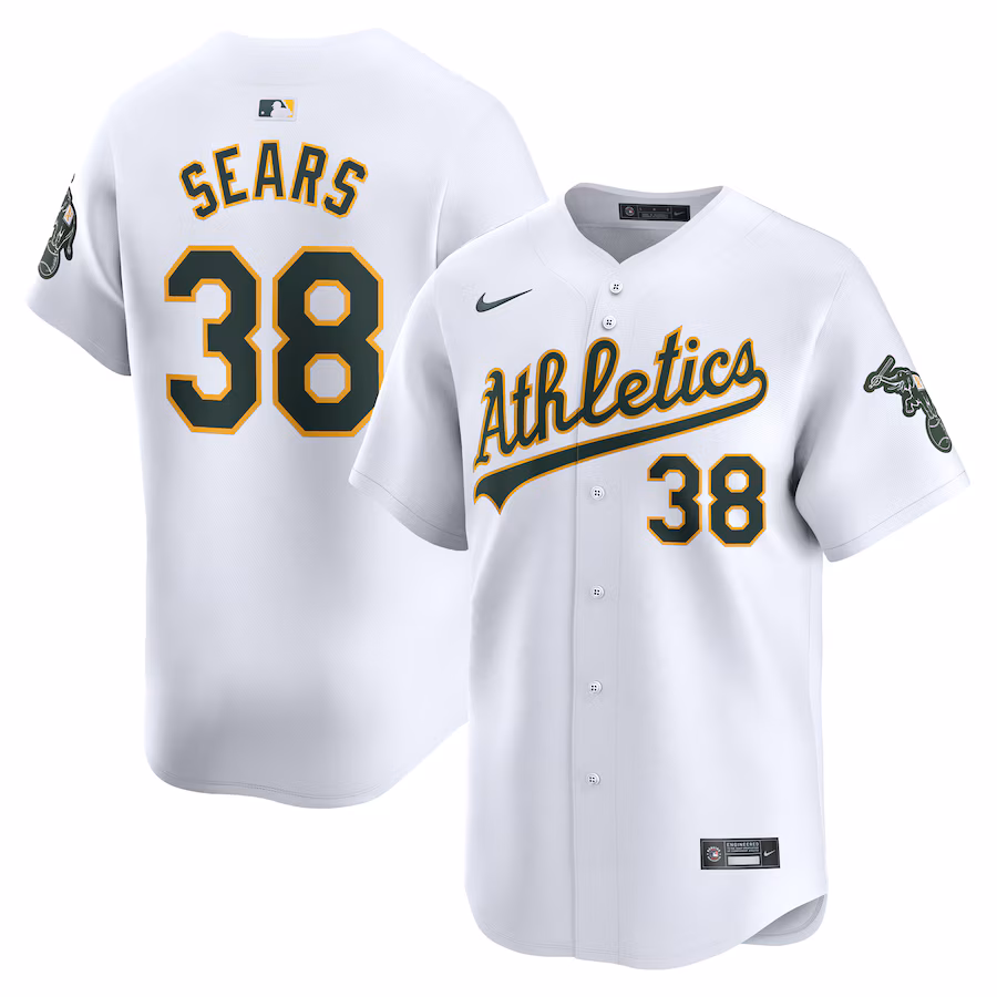 Men's Oakland Athletics JP Sears Nike White Home Limited Player Jersey - Puhuasuan