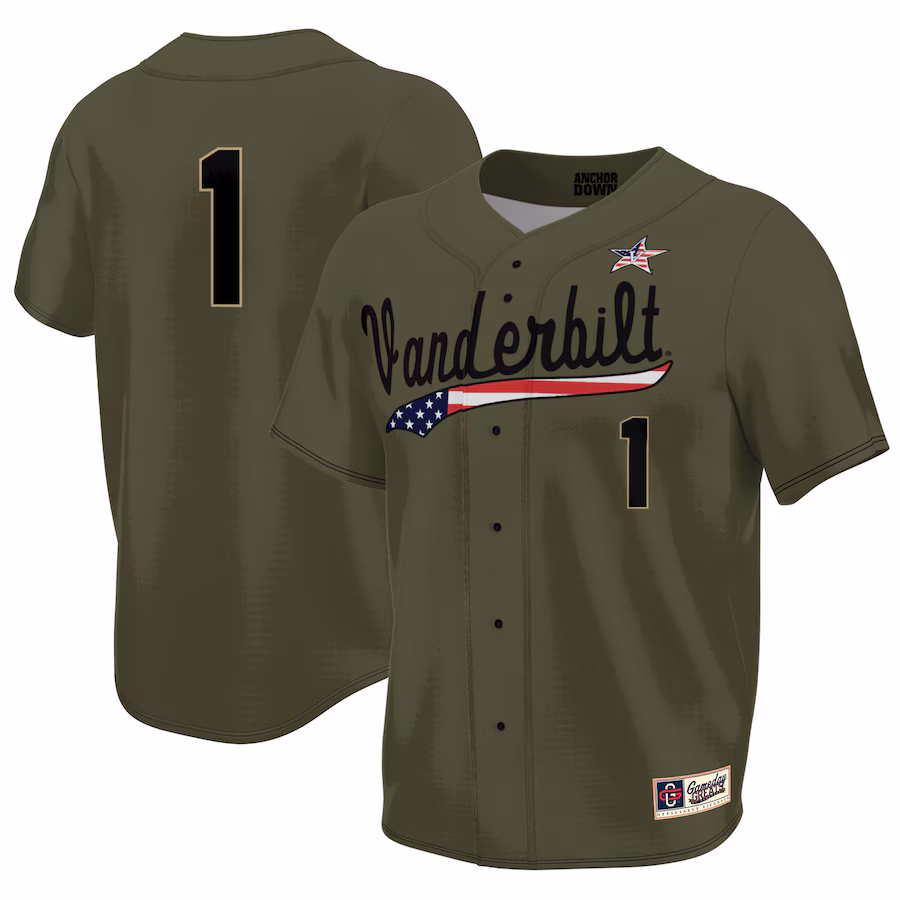 Vanderbilt Commodores GameDay Greats Youth Military Appreciation Lightweight Baseball Jersey - Olive - Puhuasuan