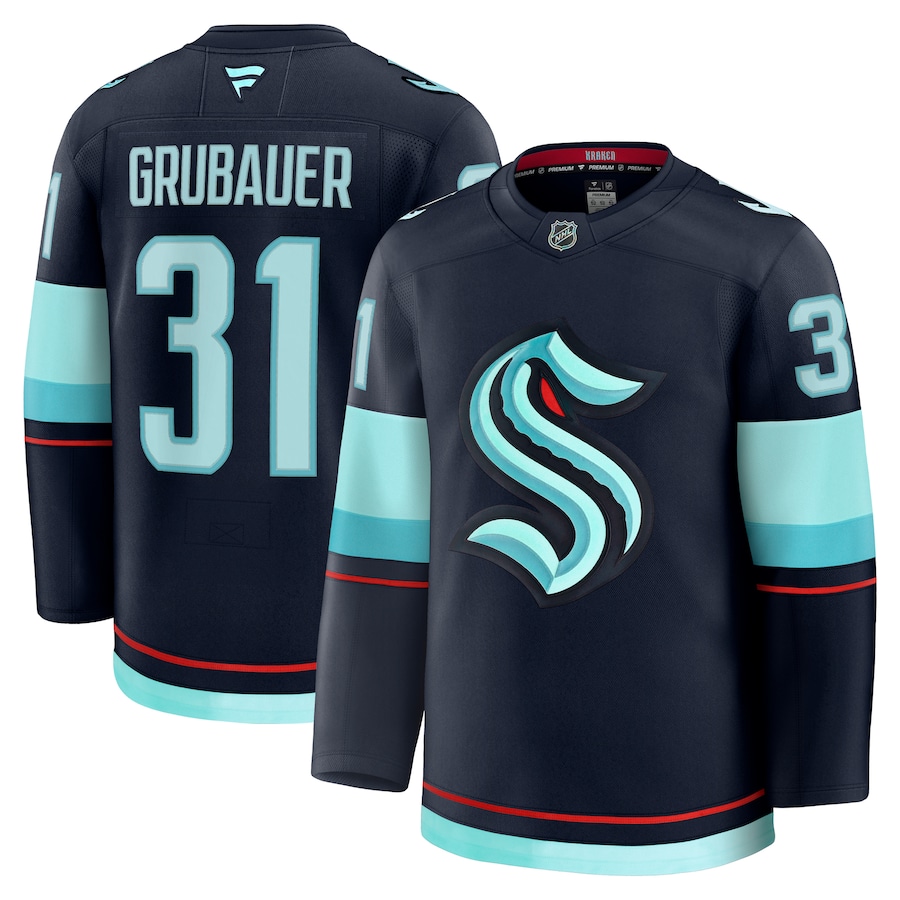 Men's Seattle Kraken Philipp Grubauer Fanatics Deep Sea Blue Home Premium Jersey - Puhuasuan