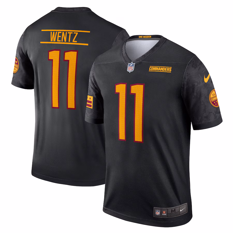 Men's Washington Commanders Carson Wentz Nike Black Alternate Legend Player Performance Top - Puhuasuan