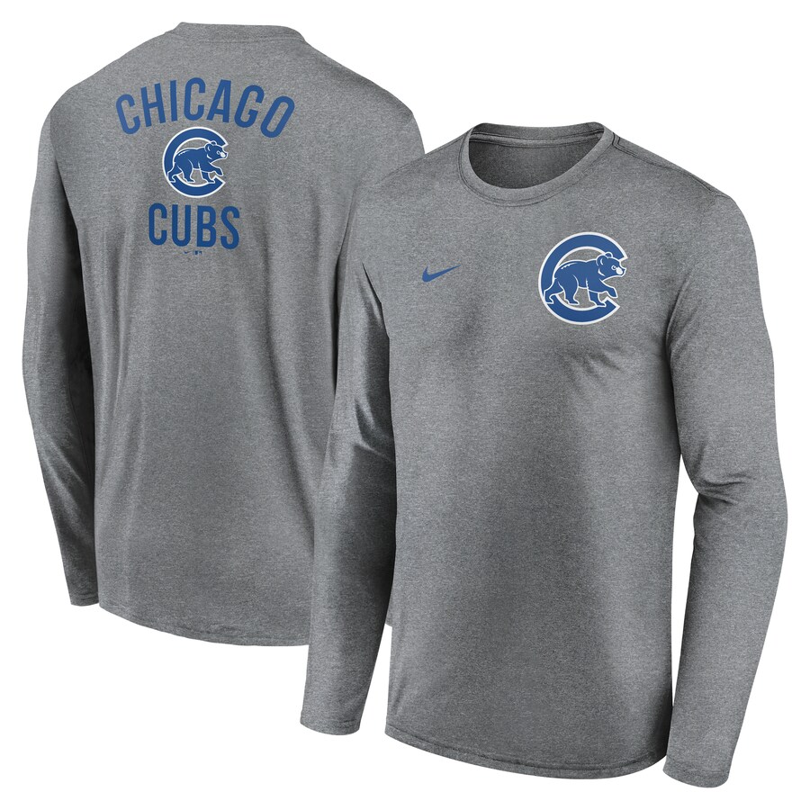 Men's Chicago Cubs Nike Heather Charcoal 2-Hit Legend Performance Long Sleeve T-Shirt - Puhuasuan