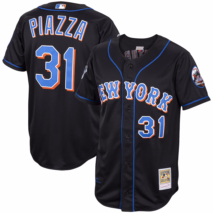 Men's New York Mets Mike Piazza Mitchell & Ness Black Alternate 2000 Cooperstown Collection Authentic Jersey - Puhuasuan