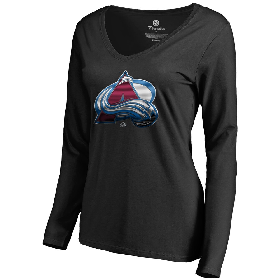 Women's Colorado Avalanche Black Midnight Mascot Long Sleeve V-Neck T-Shirt - Puhuasuan